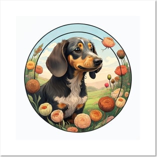 Longhaired Dachshund Spring Flowers Posters and Art